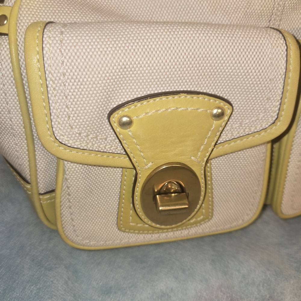 Coach Double turn lock satchel Y2K Yellowish green leather trim - Picture 16 of 16